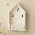 Nordic wooden wall-mounted key holder with hooks and home text decor for entryway. - HOME Key Rack / White
