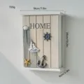 Caja de llaves de pared de madera estilo mediterráneo organizador decorativo con concha ancla - Portaveses de Ancla de Red de Pesca Mediterráneo