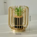 Modern gold iron wire succulent potted plant home decor desktop ornament with ceramic pot. - Cylindrical Round Mouth