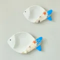 Mediterranean wooden fish wall decor set, creative 3D hanging ornaments for room. - Set of 2 Fish Plates / White