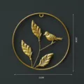Decorazione murale uccello metallo dorato nordico foglia ginkgo anello variante - Cerchio Uccello Cima d'Albero Dorato