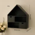 Schwarzes Holzhaus Wandregal, kleiner Schlüsselhalter Organizer mit Schubladen für Flur. - Haus Regal mit Schublade / Schwarz