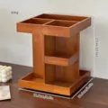 Wooden 360 degree rotating cosmetic organizer makeup storage box for desktop skincare - Brown