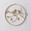 Decorazione murale uccello metallo dorato nordico ramo rotondo ornamento casa 28cm - Cerchio in Ferro Piatto Doppio Uccello