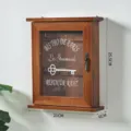 Vintage wooden wall-mounted key storage box with glass door and retro finish for entryway decor. - Openable Door Key Box / Old Wood Finish