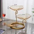 Nordic 3-tier golden lotus leaf fruit basket, luxury metal desktop storage tray stand. - 3-Tier Fruit Basket / Gold