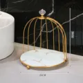 Gold metal birdcage cosmetic organizer with marble pattern base for desktop makeup storage. - 1 Layer / White Marble Single Layer Birdcage
