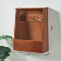Vintage wooden wall-mounted key holder storage box with multiple hooks for entryway home decor - One Drawer Three Hooks Key Box / Old Wood Finish
