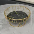 European luxury gold wire fruit basket with black marble pattern tray for home decor. - Large (27x13cm) / Black Gold Pattern