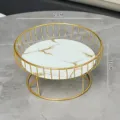 European light luxury golden wire fruit basket with white marble pattern ceramic tray display. - Small (23x12cm) / White with Gold Veins