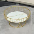 European luxury ceramic fruit basket gold metal wire storage tray snack plate 27cm - Large (27x13cm) / White with Gold Veins