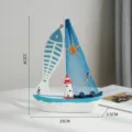 Mediterranean wooden sailboat model desktop decoration nautical ornament for home decor - Large Fish Blue Net Lighthouse Sailboat