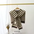 Knitted striped small shawl scarf detail, fashionable Korean style false collar with tie design. - One Size / Brown