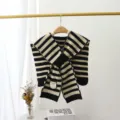 Black and white striped knitted fake collar, stylish warm shawl scarf product detail view. - One Size / Black
