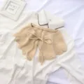 Beige knitted fake collar with tie knot and ruffle edge, detachable shawl for women. - One Size / Off White