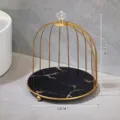 Gold birdcage cosmetic storage rack with black marble base, desktop makeup and jewelry organizer shelf. - 1 Layer / Black Marble Single Layer Birdcage