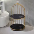 2-tier birdcage cosmetic organizer, gold metal frame with black marble trays for desktop storage. - 1 Layer / Black Marble Double Layer Birdcage