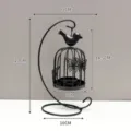 Black iron birdcage candle holder with bird and butterfly ornaments for home decor 12x23cm - Bird Candle Holder / Black