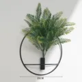 Wall-mounted green fern plant decoration with black metal ring for modern room interior. - S / Round Flower Holder With Persian Grass Without Inner Box / Black