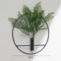Nordic style iron wall hanging decor with artificial green fern plant, 30cm round ring - M / Round Flower Holder With Persian Grass Without Inner Box / Black