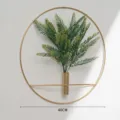 Gold circular wall hanging flower decor with green fern leaves, metal art 40cm variant. - L / Round Flower Holder With Persian Grass Without Inner Box / Gold