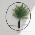 Nordic minimalist round iron wall hanging vase with artificial fern plant, 40cm decor. - L / Round Flower Holder With Persian Grass Without Inner Box / Black