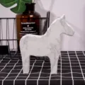 Nordic style wooden horse figurine, marble pattern tabletop ornament for home decor setup. - L / White Marble