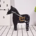 Nordic Style Geometric Wooden Horse Figurine Desktop Home Living Room Office Decor - L / Black