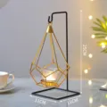 Geometric Iron Candle Holder Gold Black Stand Metal Tealight Lantern Table Centerpiece Decor - Single Hanging Basket Style