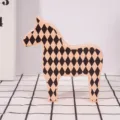 Nordic wooden horse ornament, pink and black diamond pattern, creative desktop decor. - S / Orange