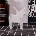 Nordic marble pattern wooden horse ornament creative desktop decoration home decor item - S / White Marble