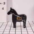 Nordic style wooden horse ornament variant, black marble pattern with gold text decor. - S / Black