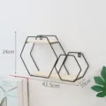 Nordic minimalist iron wood hexagon wall shelf floating storage rack for living room bedroom - Double Hexagon (XM-19322) / Black