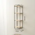Minimalist iron and wood 4-tier wall mounted shelf for home decor, stylish storage display. - Small Vertical 4-Tier / Black