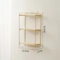 Modern 3-tier wall mounted metal and wood floating shelf storage rack for home decor display - Large Vertical 3-Tier / Gold