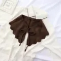 Brown knitted detachable collar fake collar ruffled tie up shawl for women spring summer. - One Size / Dark Brown