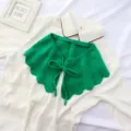Green knitted detachable fake collar with ruffle tie bow, stylish shoulder wrap for women. - One Size / Grass Green