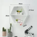 Hexagonal wooden wall shelf floating display rack for living room bedroom home decor storage. - With Divider and Inner Box / L / White