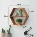 Hexagonal wooden wall shelf for living room and bedroom, modern floating shelf for home decor. - With Divider and Inner Box / L / Old Wood Finish