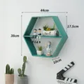 Hexagonal wooden wall shelf with plants and cute dolls, perfect living room and bedroom decor. - With Divider and Inner Box / L / Blue