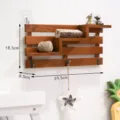 Creative wooden wall mounted storage shelf with hooks and multi tier design for home decor. - Old Wood Finish