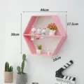 Pink hexagonal wooden wall shelf for living room and bedroom storage, stylish display rack. - With Divider and Inner Box / L / Pink