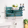 Creative wooden wall shelf with hooks and small storage rack for home decor, key holder. - Blue