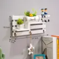 Wooden wall mounted storage rack with hooks shelves and cute decor for entryway home. - White