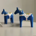 Handpainted Blue Dala Horse Wooden Figurine Set of Two Home Decor Nordic Style Ornament - B26-Blue Horse