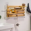 Wooden wall mounted shelf floating storage rack with hooks for keys and small items decor - Natural Wood Color