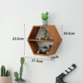 Hexagon wooden wall shelf floating shelves for living room bedroom wall decor storage. - With Divider and Inner Box / S / Old Wood Finish