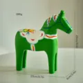 Hand-painted wooden Dala horse figurine, green Nordic home decor ornament for shelf desk. - Hand-Painted Green Wooden Horse - Large
