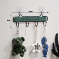 Creative wooden iron wall-mounted hook rack with cute plush bear and fish pendants for home key storage. - 4 Hooks / Blue