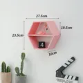 Pink hexagonal wooden wall shelf for living room bedroom wall mount storage display rack. - With Divider and Inner Box / S / Pink